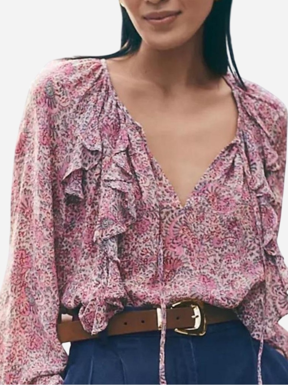 Ann Taylor Floral Tie-Neck Ruffle Popover